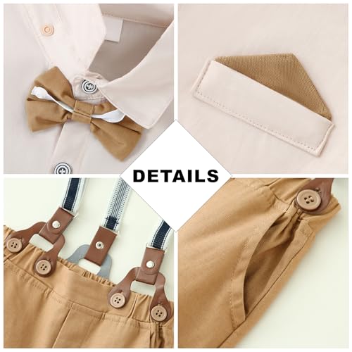 CARETOO Toddler Boy Clothes Suit Gentleman Wedding Outfits Kids Formal Dress Shirt Bowtie Long Suspender Pants Overalls 1-5T