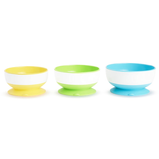 Munchkin Stay Put Suction Bowls for Baby and Toddler, 3 Pack, Blue/Green/Purple