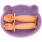 Bear Silicone Baby Bowl Suction Baby Spoon and Fork for Babies 6 months+ Suction Bowls for Baby Utensils 6-12M+ BLW Essentials (Peach Lilac)