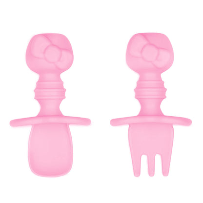 Bumkins Disney Baby Utensils Set, Chewtensils Silicone Spoons for Dipping, Self-Feeding, Baby Led Weaning, Trainer Learning, First Stage Eating, Soft Fork and Spoon, Babies 6 Months, Minnie Mouse