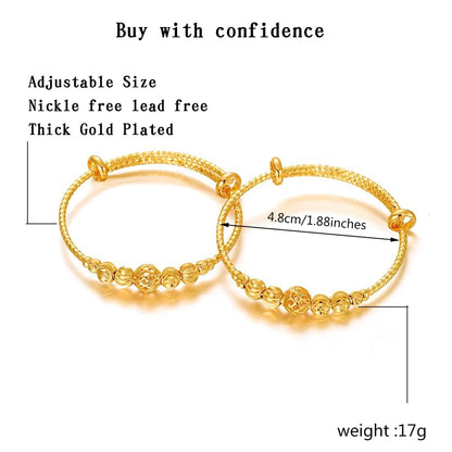 Ethlyn 2Pcs/Lot Kids Jewelry Gold Plated Adjustable Beads Bracelet Bangle Birthday Christmas Gifts for Girls 4years old