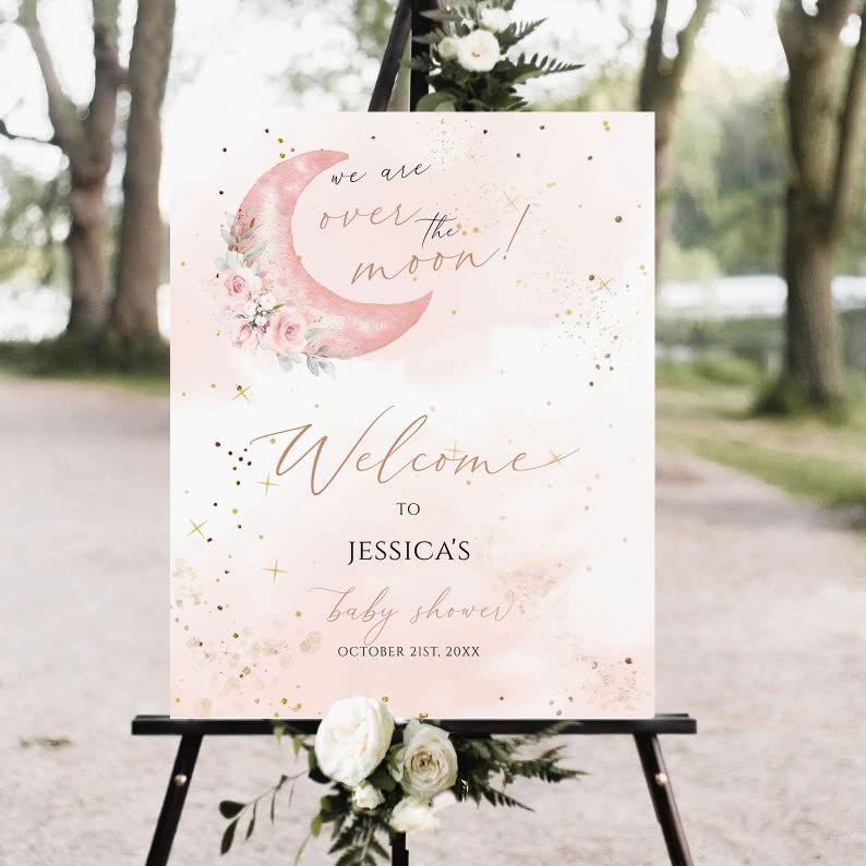 Baby Shower Sign, Pink Floral Welcome Sign, Girl Baby Shower, 12''W x 18''L, Plastic, Full Size