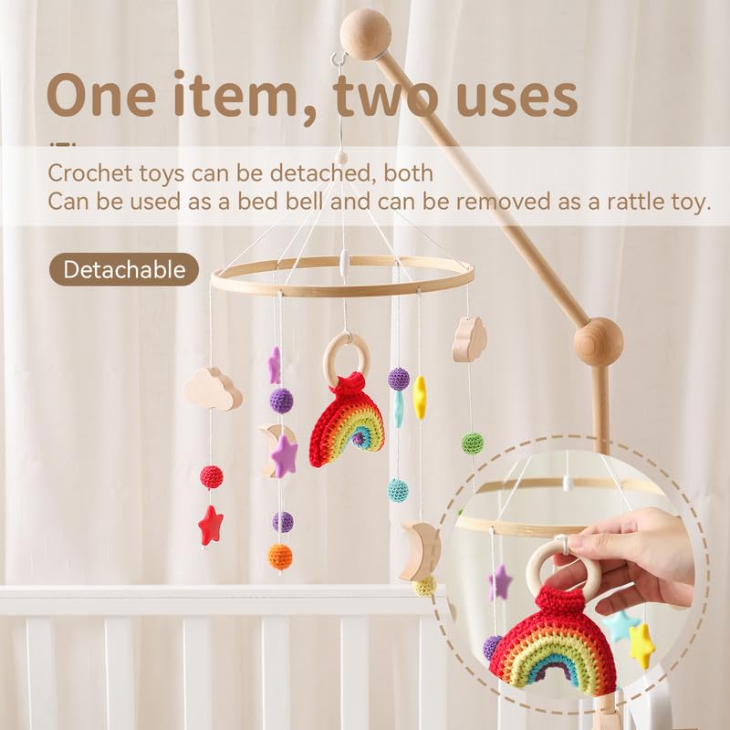 Wooden Crib Mobile Arm | Baby Crib Mobile Arm Wooden Holder | Rotatable Adjustable Anti Slip Attachment Clamp for Sturdy Mobile Hanger (Curved Arm)