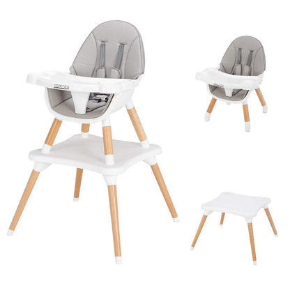 JOYMOR 5-in-1 Convertible Baby High Chair for Babies and Toddlers, Table and Chair Set, Wooden Infant Eating Highchair with Leather Seat Cushion, 4-Position Removeable & Adjustable Tray (Biege)