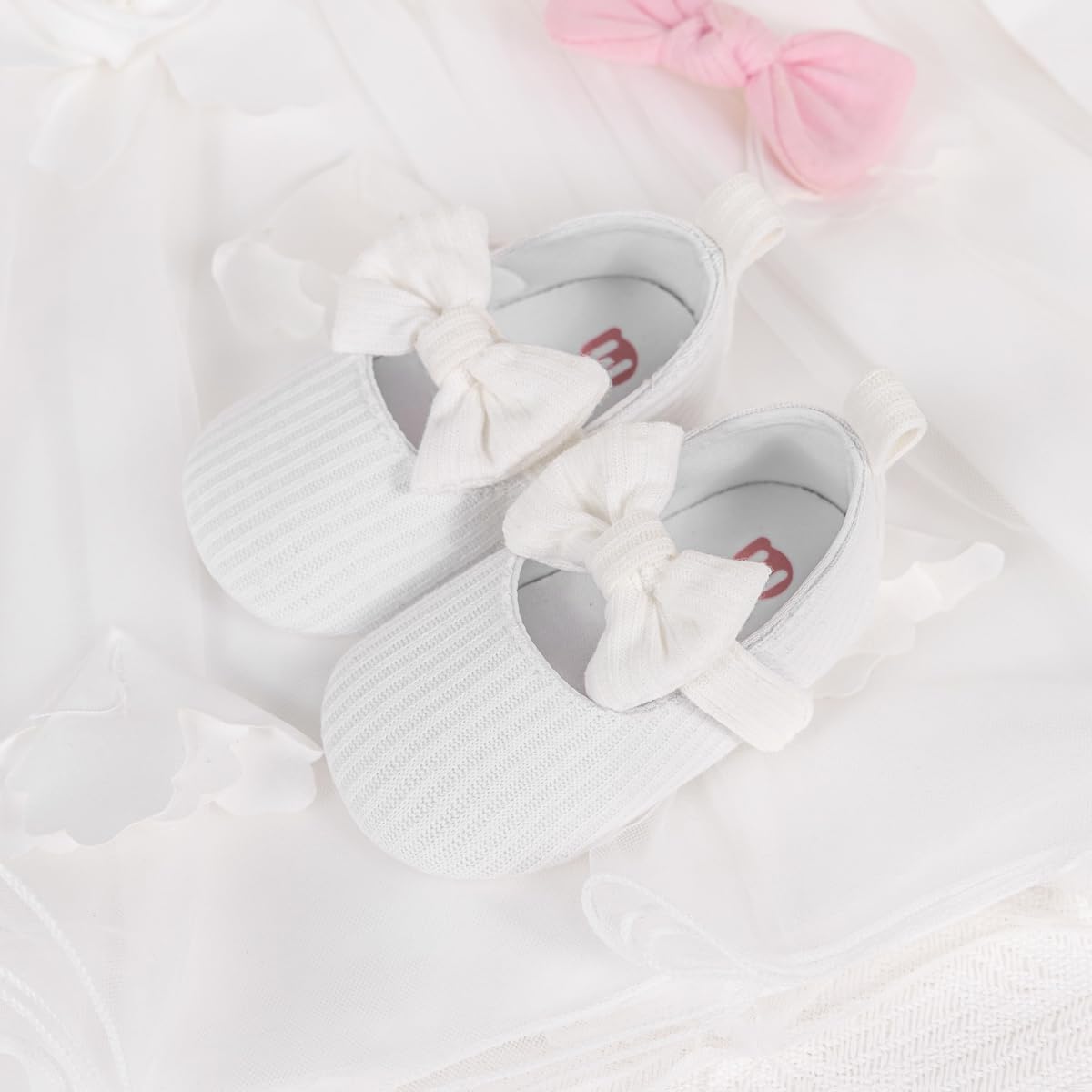 Meckior Newborn Baby Girls Dress Shoes Infant Bowknot Soft Sole Mary Jane Moccasins Baptism Christening Crib Shoes Wedding Princess Flats