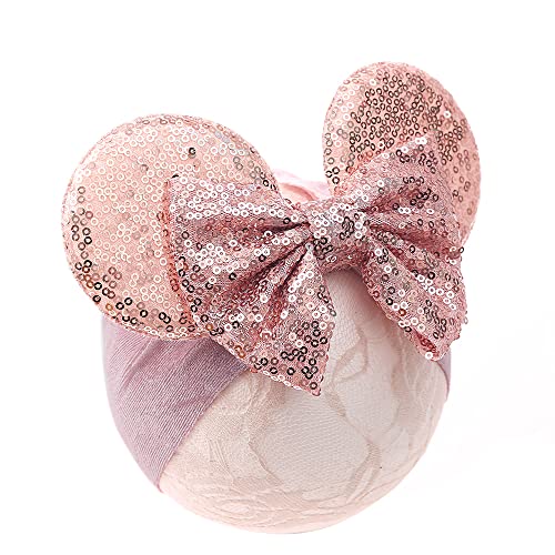 JIAHANG Baby Leopard Bows Turban Knotted Head Wraps, Hair Bows Headbands Stretchy Hair bands for Infant Toddlers Girls (pink leopard)