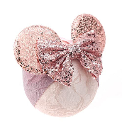JIAHANG Baby Leopard Bows Turban Knotted Head Wraps, Hair Bows Headbands Stretchy Hair bands for Infant Toddlers Girls (pink leopard)