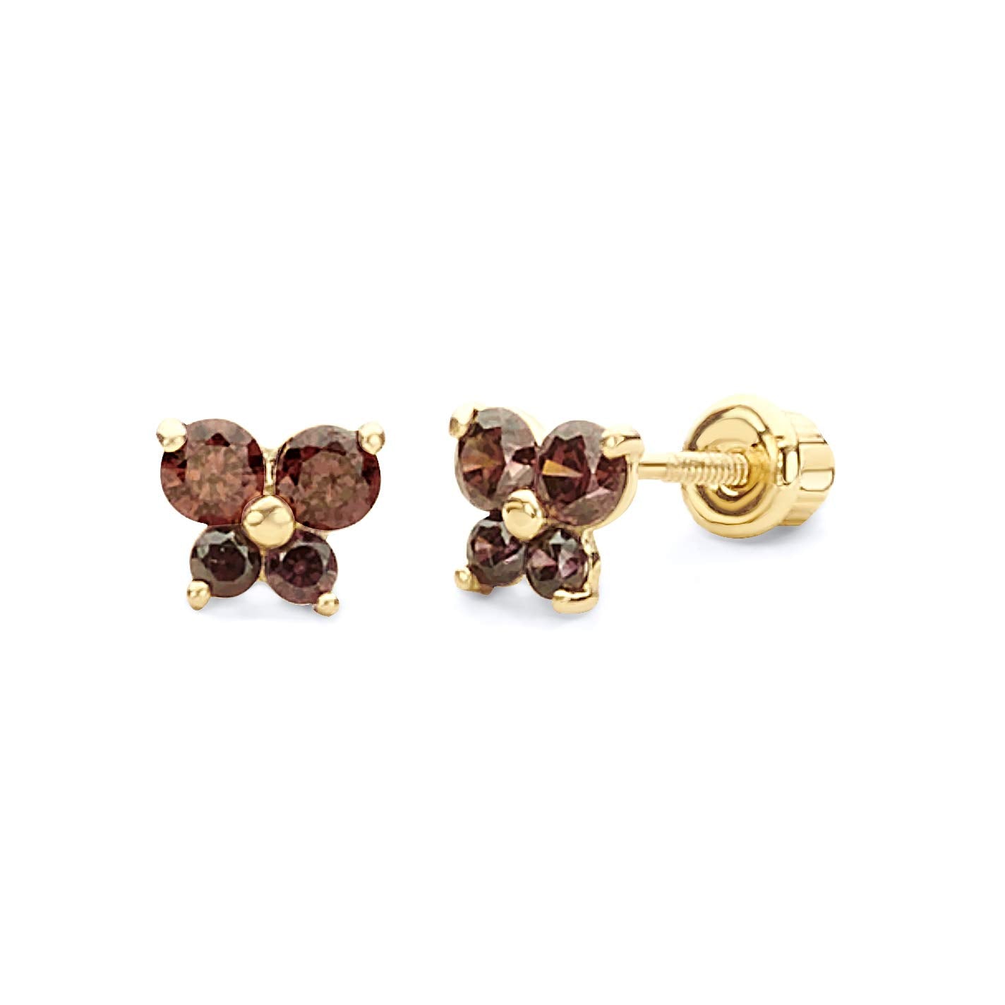 14k REAL Yellow Gold Butterfly Stud Earrings with Screw Back- 12 Different Color Available