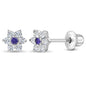 925 Sterling Silver Kids Earrings with 5mm Flower & Screw Backs for Young Girls - Dainty CZ Flower Screw Backs for Toddlers and Little Girls - Cubic Zirconia Floral Studs for Children