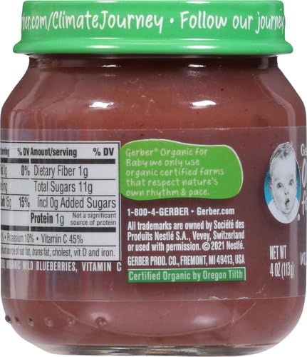 Gerber Stage 2 Baby Food, Organic Apple Spinach with Kale Jar, Fruit & Veggie Puree, Vitamin C, Non-GMO, Baby Food Puree Jars Glass
