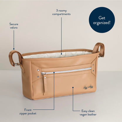Itzy Ritzy Adjustable Stroller Caddy and Organizer Bag Featuring Front Zippered Pocket, 2 Built-in Interior Pockets & Adjustable Straps to Fit Nearly Any Stroller (Chai)