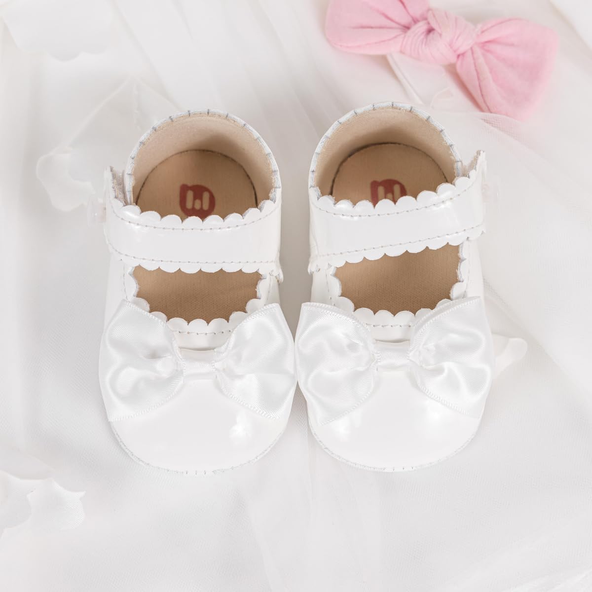 Meckior Newborn Baby Girls Dress Shoes Infant Bowknot Soft Sole Mary Jane Moccasins Baptism Christening Crib Shoes Wedding Princess Flats