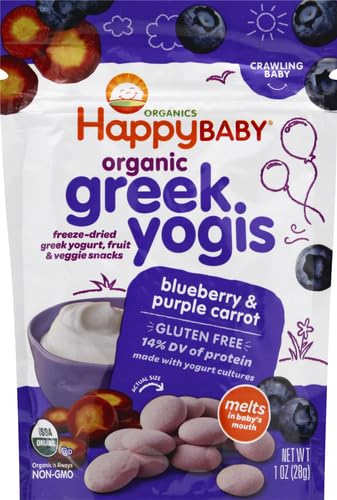 Happy Baby Organics Greek Yogis Freeze-Dried Greek Yogurt and Fruit Snacks, Strawberry Banana, 1 Ounce (Pack of 1) packaging may vary