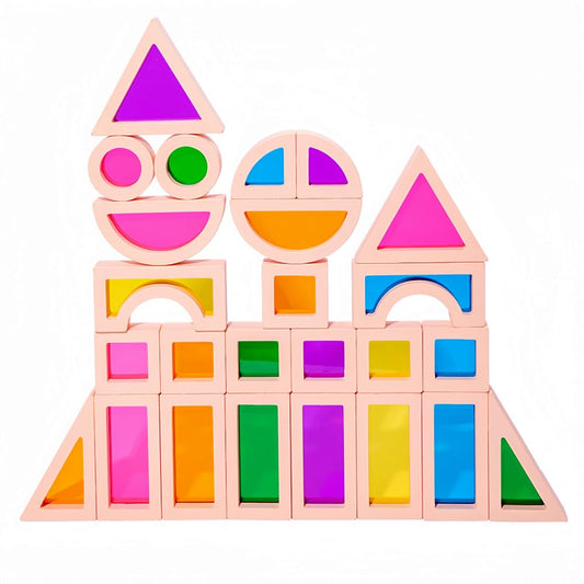 Rainbow Sensory Toys Blocks,15 Large Pcs Wooden Building Blocks for Toddlers Baby Kids,Colorful Geometric Stacking Toys, Preschool Educational Toy Set.