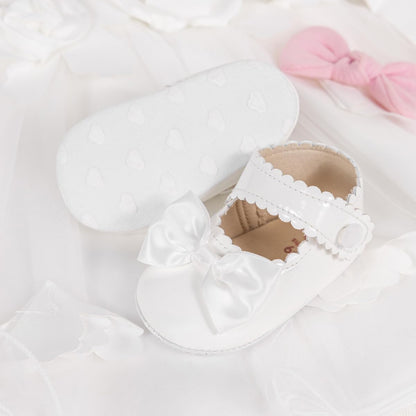 Meckior Newborn Baby Girls Dress Shoes Infant Bowknot Soft Sole Mary Jane Moccasins Baptism Christening Crib Shoes Wedding Princess Flats