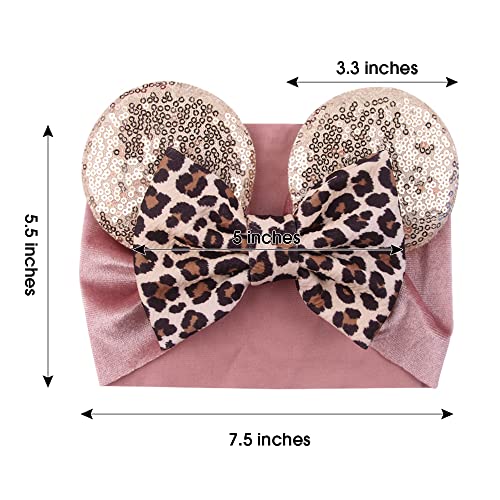 JIAHANG Baby Leopard Bows Turban Knotted Head Wraps, Hair Bows Headbands Stretchy Hair bands for Infant Toddlers Girls (pink leopard)