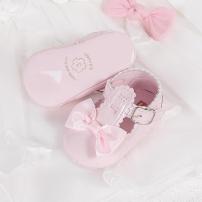Meckior Newborn Baby Girls Dress Shoes Infant Bowknot Soft Sole Mary Jane Moccasins Baptism Christening Crib Shoes Wedding Princess Flats