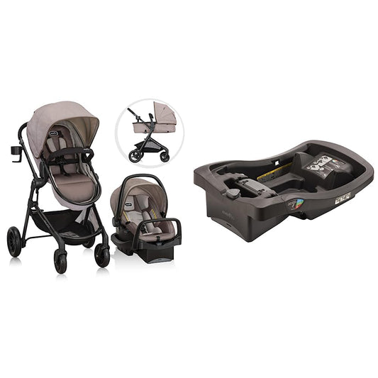 Evenflo Pivot Modular Travel System with LiteMax Infant Car Seat with Anti-Rebound Bar (Desert Tan)