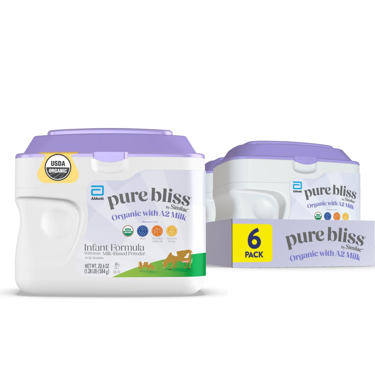 Pure Bliss by Similac Organic with A2 Milk Infant Formula, Easy to Digest, USDA-Certified Organic, Powder, 20.6-oz Tub