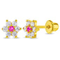 Gold Plated Cubic Zirconia Flower Safety Screw Back Earrings for Babies and Toddlers 5mm - Delicate and Sparkling Flower Earrings for Little Girls - Lovely Floral Studs