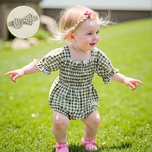 Infant Baby Girls Romper Ruffle Sleeve Pleated Smocked Bubble Plaid One Piece Ruched Jumpsuit Summer Bodysuit