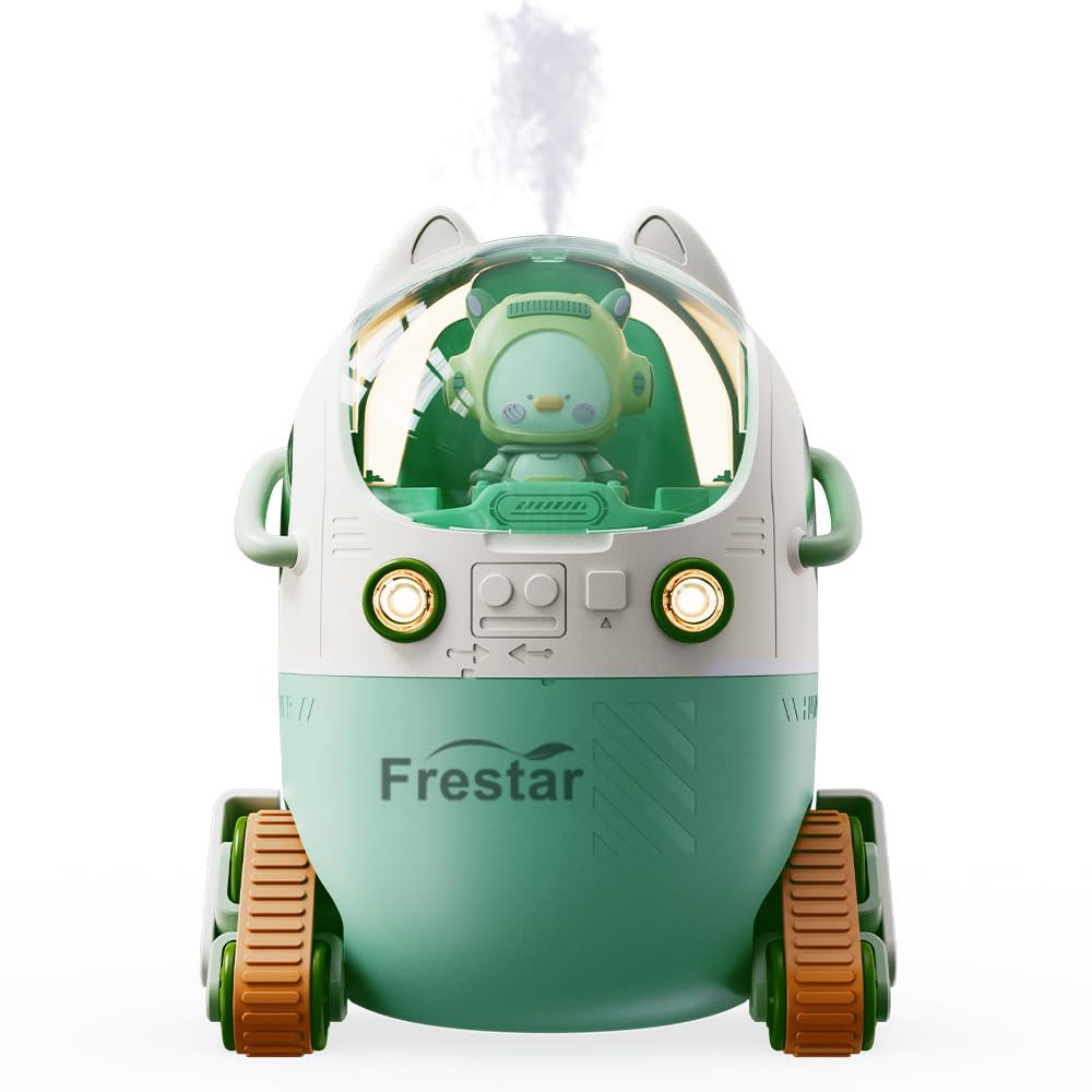 Mini USB Humidifier 220ml with LED Night Light, Small Cute Humidifier Bulit in Adorable Doll for Kids, Plant, Bedroom, Office, Desk, Babies Room, No Battery(Green-Huhu)