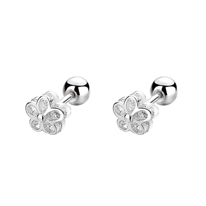 18K Gold Plated Sterling Silver Cubic Zirconia Screw Back Small Trendy Dainty Cute Flower Stud Earrings for Women with Jewelry Rose Box