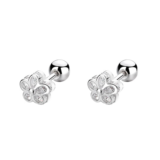 18K Gold Plated Sterling Silver Cubic Zirconia Screw Back Small Trendy Dainty Cute Flower Stud Earrings for Women with Jewelry Rose Box