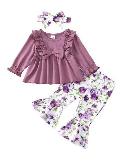 Toddler Baby Girl Clothes Fall/Winter Girls Outfits Ruffle Long Sleeve Tops Floral Flared Pants Girls' Clothing Sets