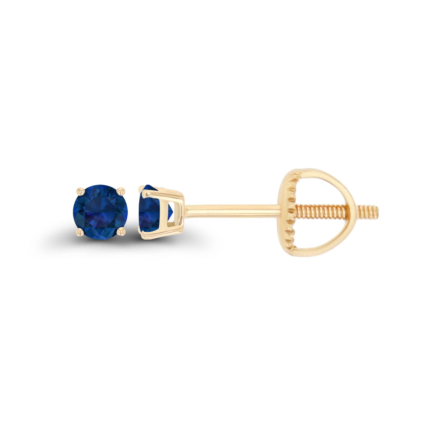14K Gold Plated 925 Sterling Silver Hypoallergenic 3mm Round Genuine Birthstone Solitaire Screwback Stud Earrings