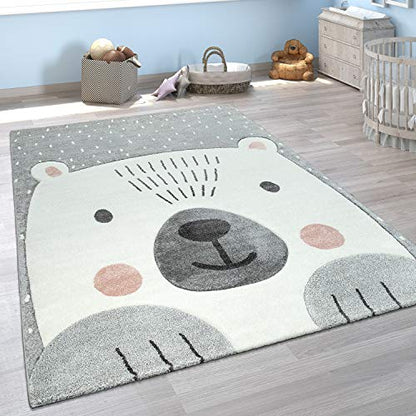 Kids Rug with Cute Animals on a Hot Air Balloon Ride in Pastel, Size: 2'8" x 4'11"