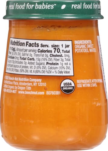 Beech-Nut Organics Stage 1 Organic Baby Food, Sweet Potato, 4 oz Jar
