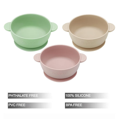 PandaEar 3 Pack Baby Bowls with Suction| Stay Put Silicone Food Bowl for Babies Kids Toddlers Infants| Food Grade Soft Safe BPA-Free Silicone (Pink)