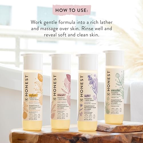 The Honest Company 2-in-1 Cleansing Shampoo + Body Wash and Face + Body Lotion Bundle | Gentle for Baby | Naturally Derived | Lavender Calm, 18.5 fl oz