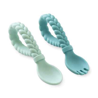 Itzy Ritzy Silicone Spoon & Fork Set; Baby Utensils Featuring a Baby Fork and Spoon with Looped, Braided Handles - Made of 100% Food Grade Silicone & BPA-Free - Ages 6 Months and Up (Pink)