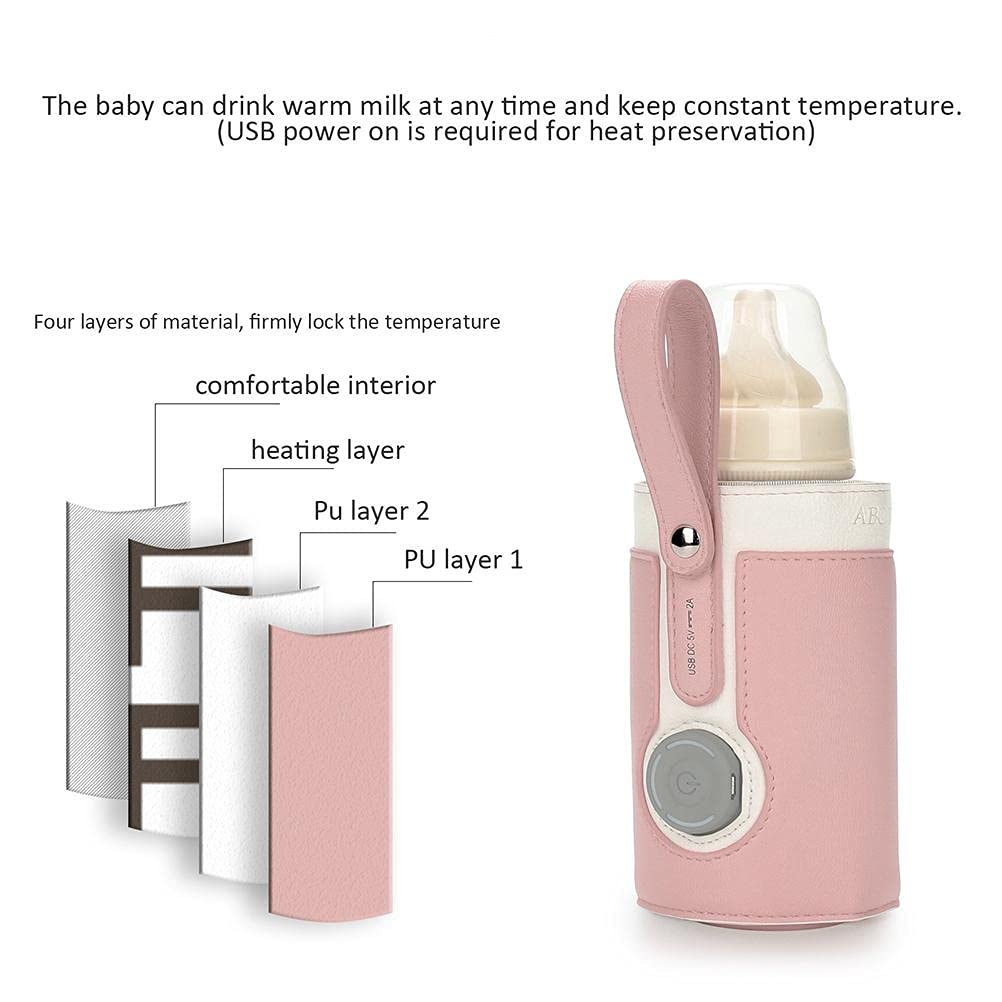 Bottle Warmer Bag 3 Temperature Adjustable Portable Baby Bottle Warmer for Connecting to Mobile Power
