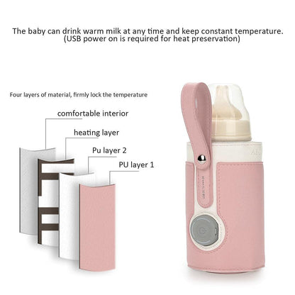 Bottle Warmer Bag 3 Temperature Adjustable Portable Baby Bottle Warmer for Connecting to Mobile Power