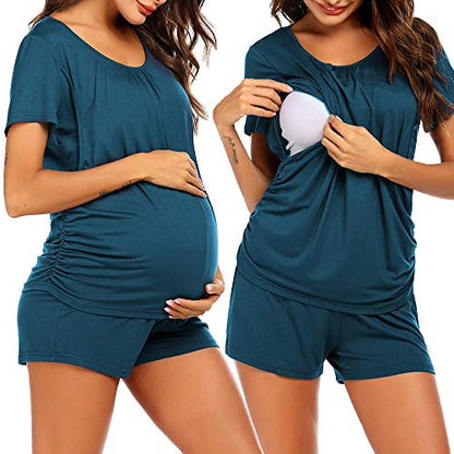 Ekouaer Womens Maternity Pajamas Nursing Pjs for Breastfeeding Soft Postpartum Lounge Sets Sleepwear Layer Pregnancy Clothes