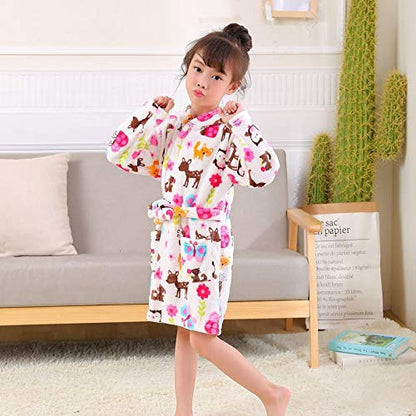 Unisex Baby Hooded Bathrobe Kids Flannel Pajamas Dressing Gown for Boys Girls