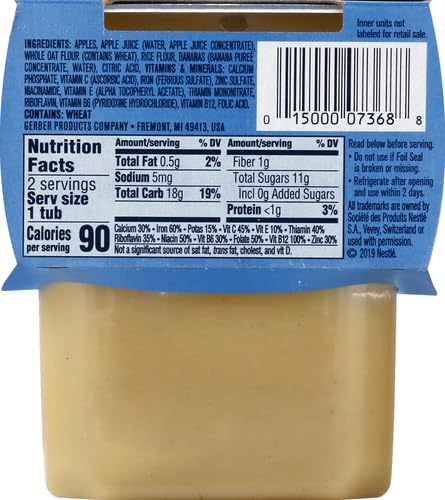 Gerber Nature Fruits Apples Bananas & Cereal, 4 Oz, 2 Ct Tubs
