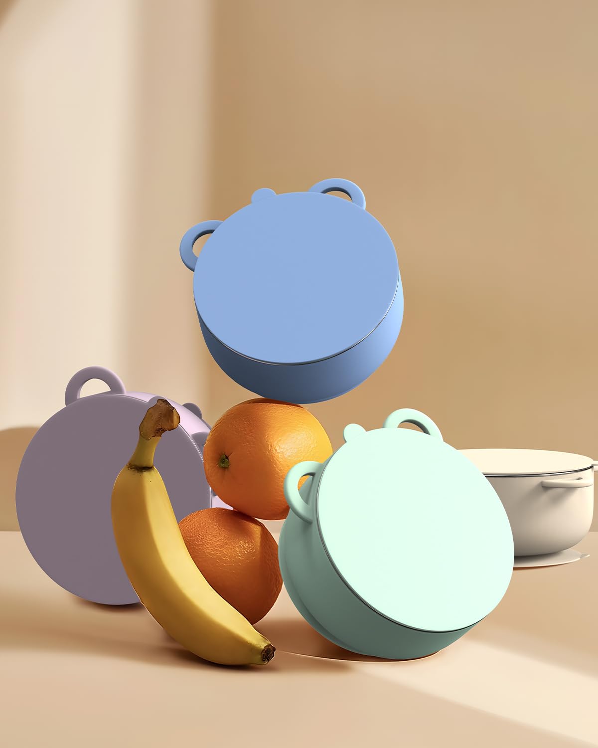 Baby Suction Bowls with Lids 4-Pack, 2-in-1 Stainless Steel 304 Toddler Bowl & Removable Silicone Suction Kids Bowl Plate Set Non Toxic Snack Dishes for Self-Feeding, Sunrise Meadow