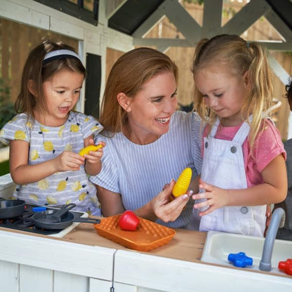 KidKraft Lantana Lane Outdoor Wooden Playhouse with Kitchen and Flap Door