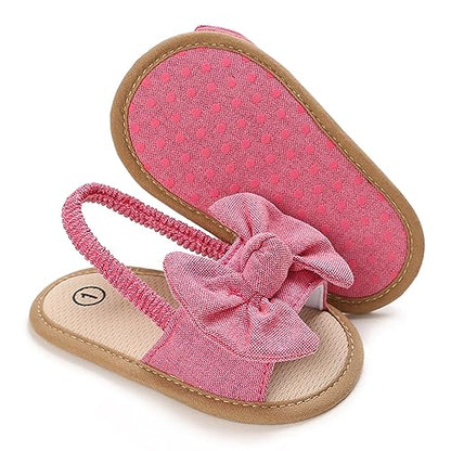 Baby Girls Bow Knot Sandals Flat Non-Slip Patchwork Princess Shoes Infant First Walking Slipper Shoes Beach Sandals