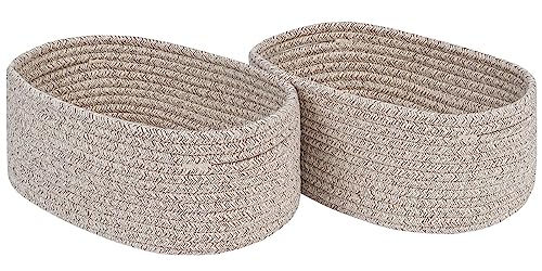 CubesLand Off White Small Storage Baskets for Shelves, Closet Organization Storage Bins Empty Gift Basket Baby Nursery Woven Baskets for Organizing, Rectangular Clothes Closet Shelves Baskets 3 Packs