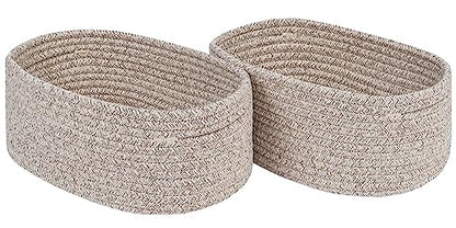 CubesLand Off White Small Storage Baskets for Shelves, Closet Organization Storage Bins Empty Gift Basket Baby Nursery Woven Baskets for Organizing, Rectangular Clothes Closet Shelves Baskets 3 Packs