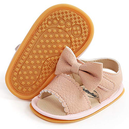 Timatego Infant Baby Girls Summer Sandals Anti-Slip Soft Sole with Flower Toddler First Walkers Crib Dress Shoes