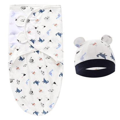 Baby Swaddle Sleep Sack with Hat Set for 0-3 months 3-Pack Soft Cotton Newborn Wearable Swaddle Wrap for Girls Boys