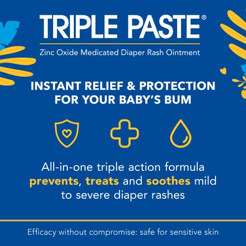 Triple Paste 3X Max Diaper Rash Ointment, Maximum Strength with 40% Zinc Oxide Ointment for Severe Diaper Rash, 2 oz Tube