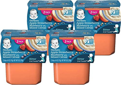 Gerber 2nd Foods Tubs Breakfast Cereal Variety Pack, 3 Pear Cinnamon Oatmeal, 3 Apple Banana Oatmeal, 3 Apple Banana Mixed, 3 Apple Mango Rice, 3 Apple Strawberry Blueberry, 15 CT
