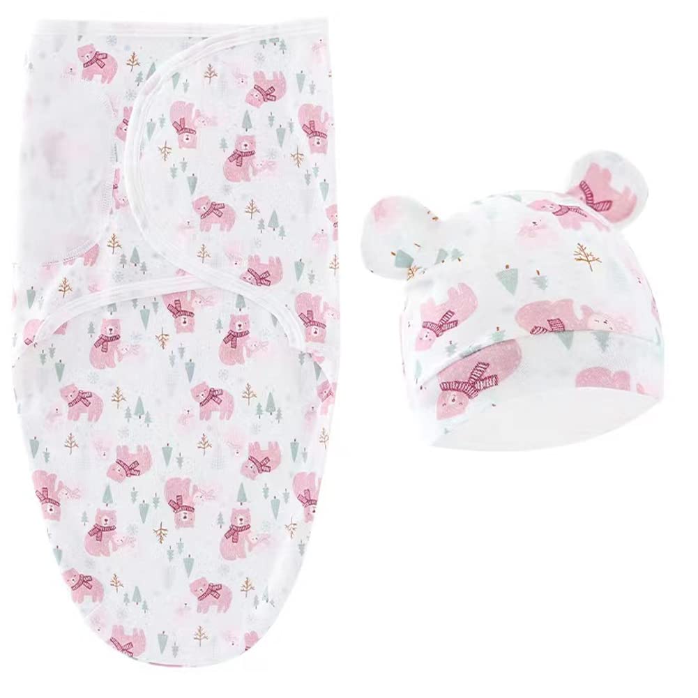 Baby Swaddle Sleep Sack with Hat Set for 0-3 months 3-Pack Soft Cotton Newborn Wearable Swaddle Wrap for Girls Boys